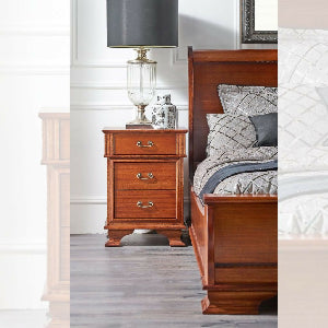 Emerson Collection three drawer bedside beside timber bed by Flamingo Furniture