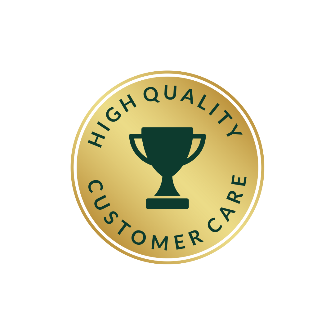 Ausmosis High Quality Customer Care badge – gold and green round seal with trophy icon, symbolising trusted Australian service.