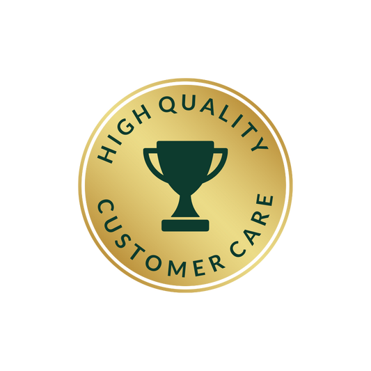 Ausmosis High Quality Customer Care badge – gold and green round seal with trophy icon, symbolising trusted Australian service.