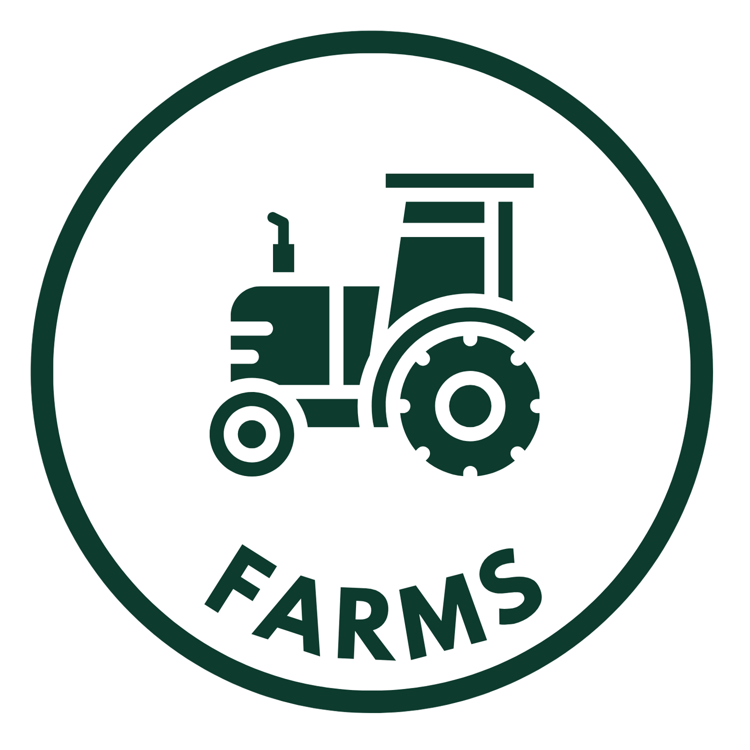 Ausmosis Farms icon featuring a tractor inside a green circle labeled “Farms.” Represents Australian farms and agricultural producers