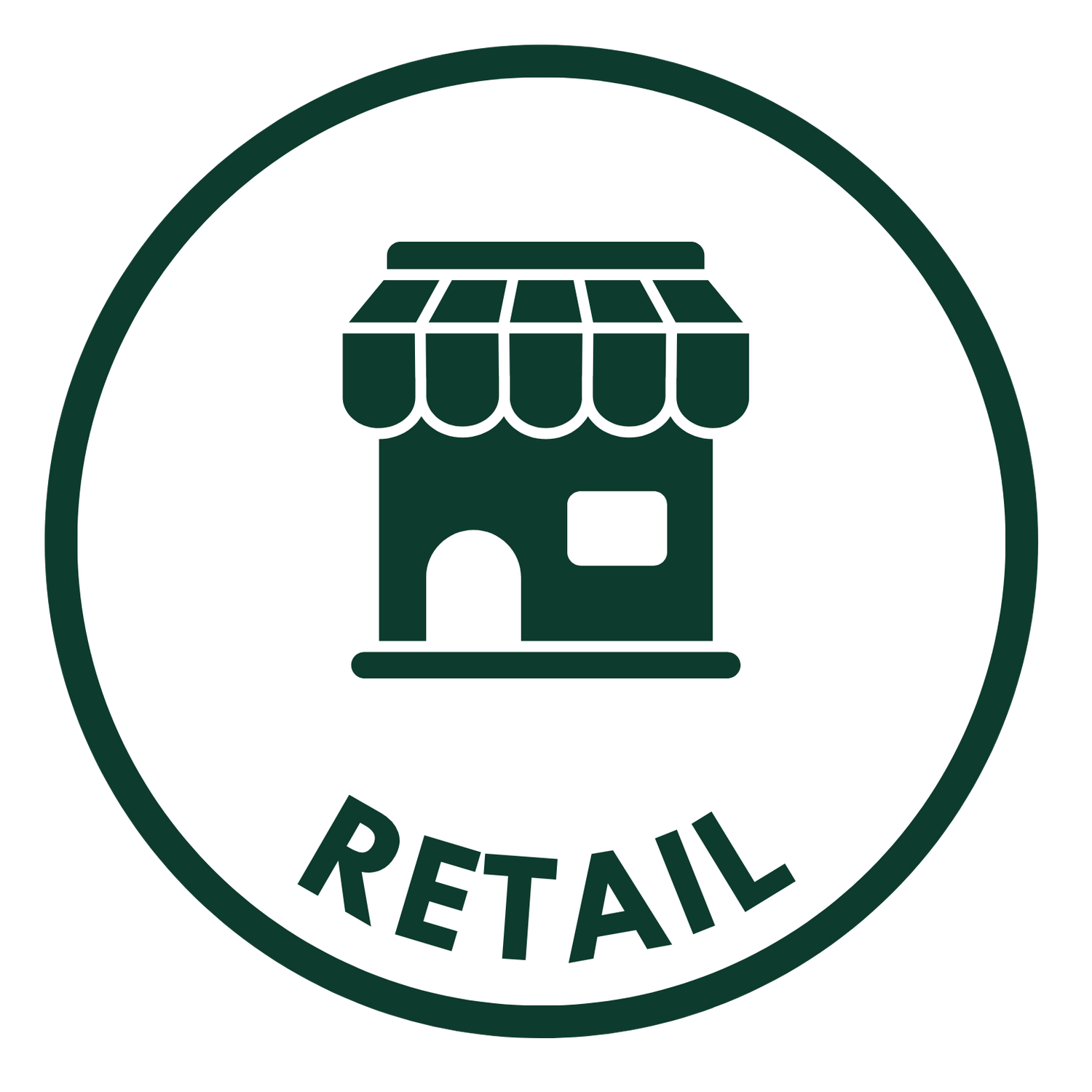 Ausmosis Retail icon featuring a storefront with an awning inside a green circle labeled “Retail.” Represents Australian-made and Australian-owned retail businesses on Ausmosis.