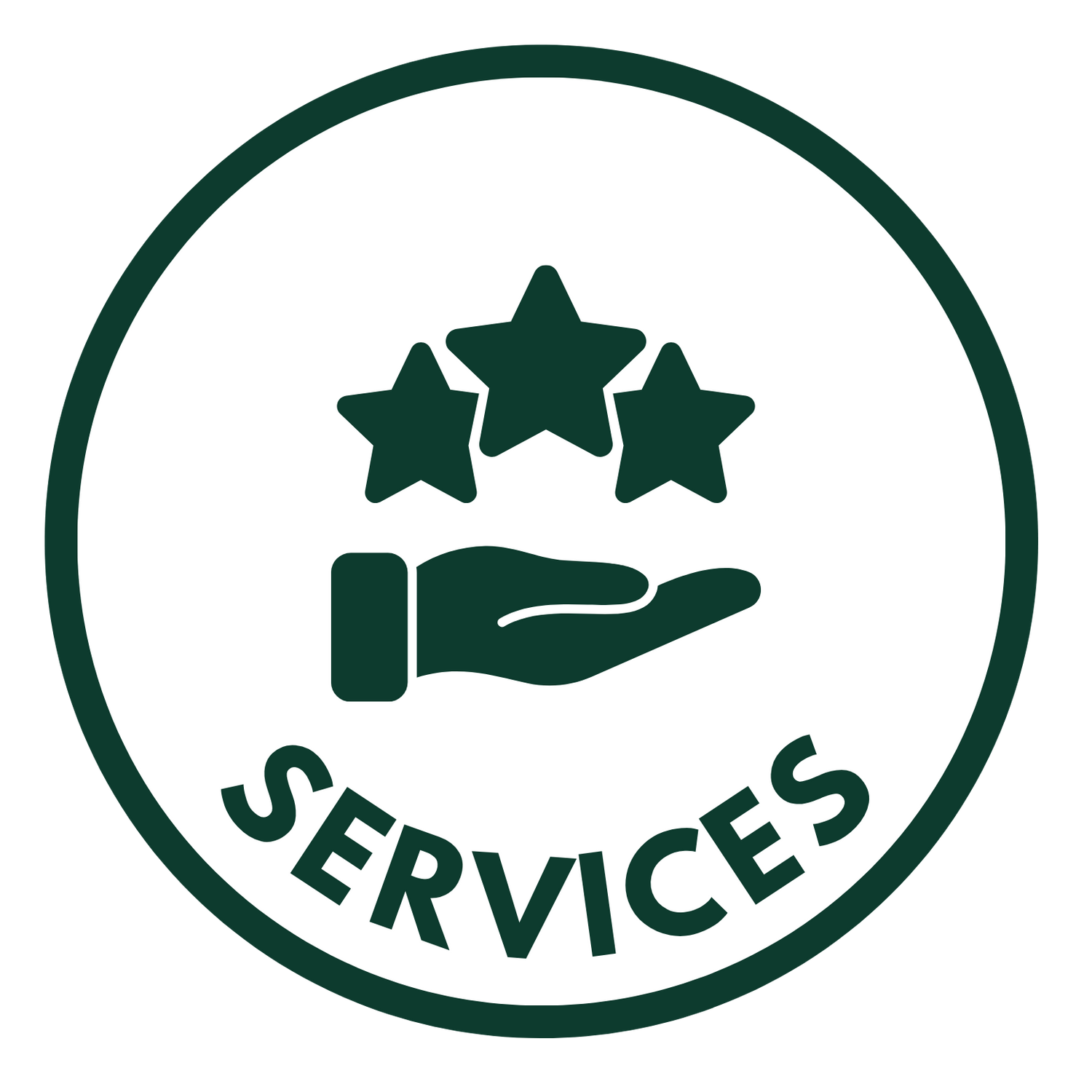 Ausmosis Services icon with a hand and stars inside a green circle labeled “Services.” Represents Australian-owned service-based businesses.