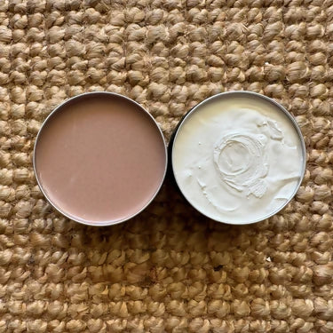 Moo Organics tinted and untinted tallow based zinc cream open jars