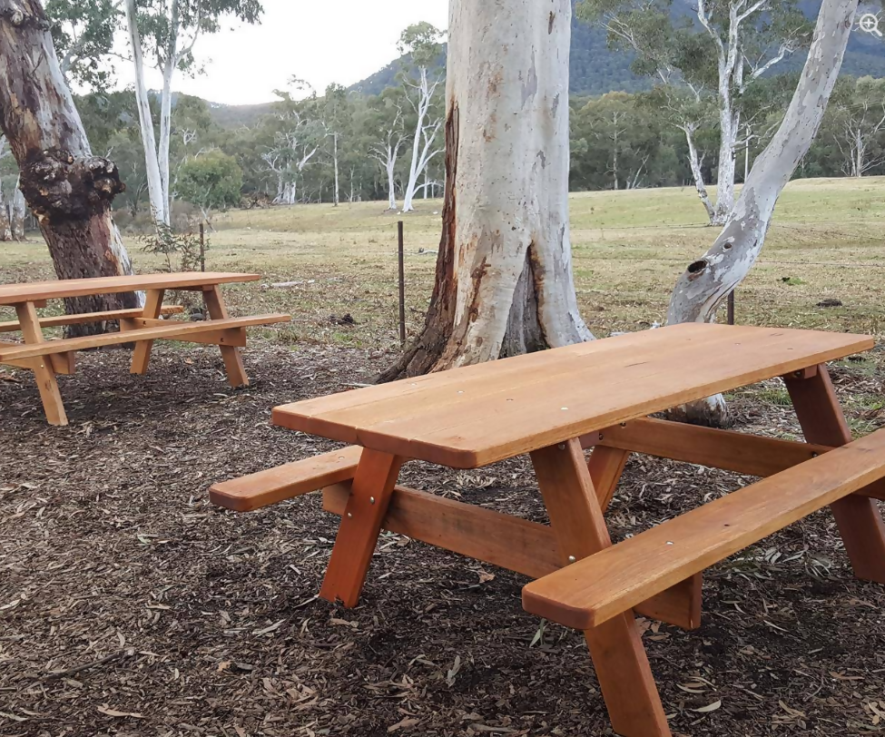 Heavy duty Australian hardwood picnic table built for parks, outdoor dining, and Australian conditions