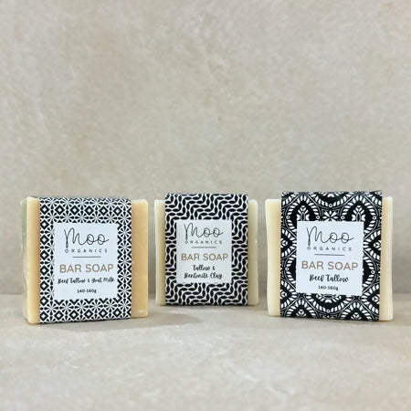 Australian made Moo Organics Tallow Soap Bundle with goat milk and bentonite clay soaps