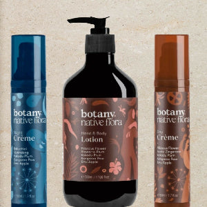 Botany Native Flora Australian skincare bundle featuring botanical body lotion, hand cream and glowing skin products made with native Australian ingredients