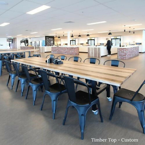 Australian made long commercial dining table by Flamingo Furniture