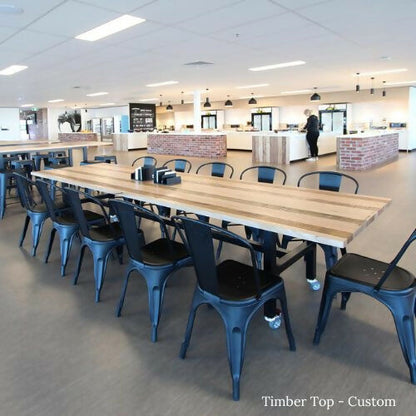 Australian made long commercial dining table by Flamingo Furniture