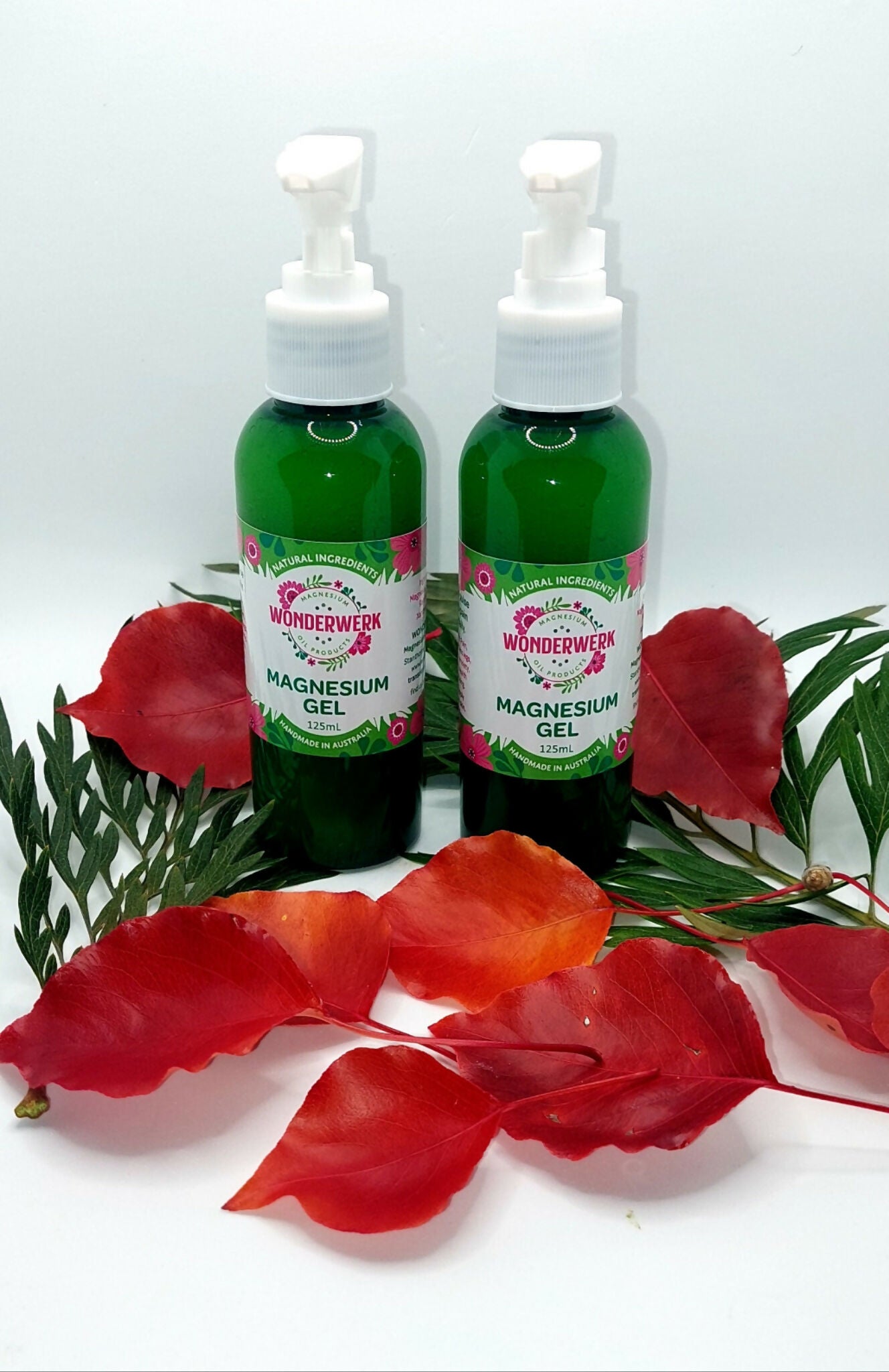 Wonderwerk Magnesium Gel 125ml Twin Pack with rose display
