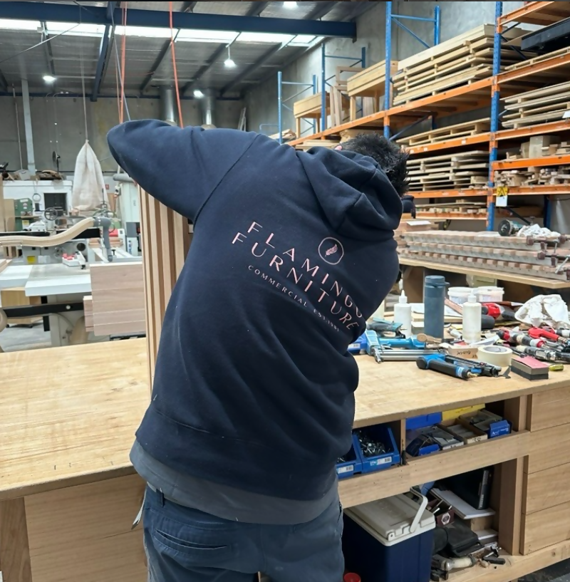 Flamingo Furniture workshop assembly for custom timber furniture services