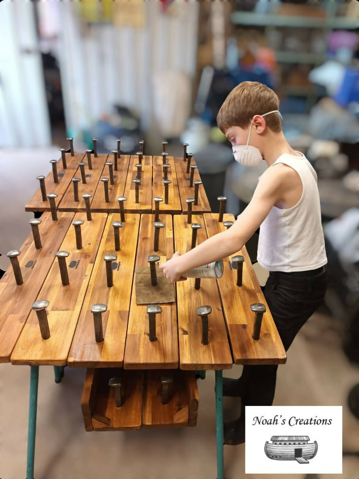 Handmade timber 4 Spike Hat & Coat Racks by Noah's Creations in the workshop before finishing.