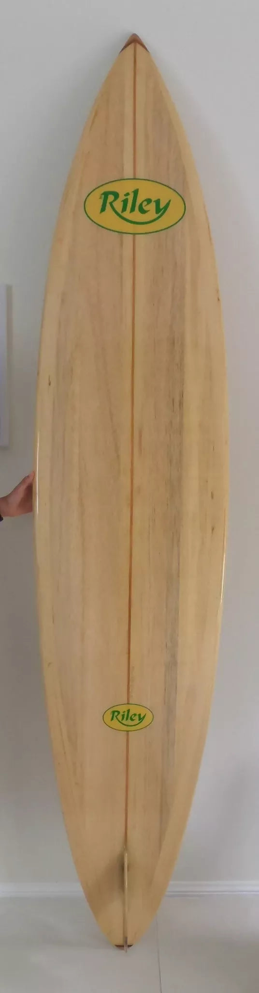 Top view of the Riley foam core balsa Hawaiian Gun surfboard