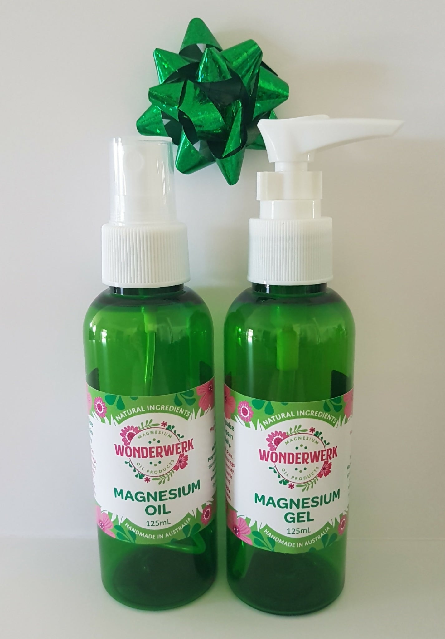 Wonderwerk Magnesium oil spray and gel pump bottles