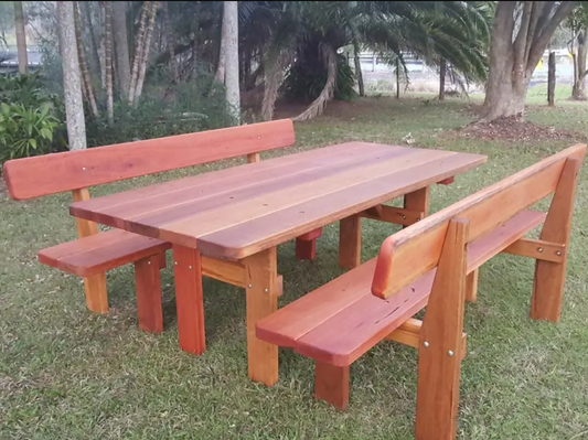 Australian made three piece hardwood picnic table outdoor setting by Billabong Picnic Tables Australia