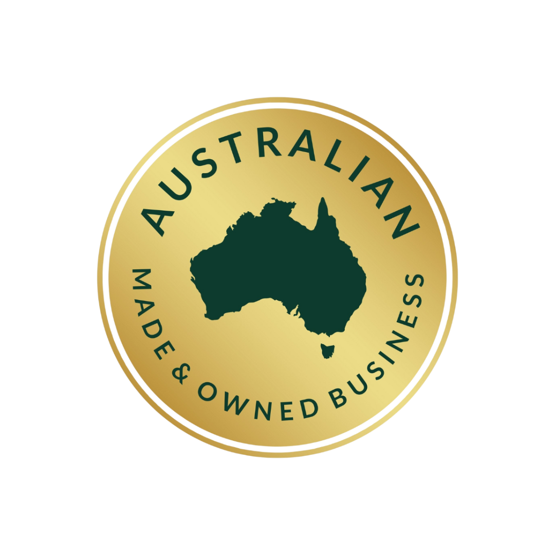 Australian Made and Owned badge in gold and green — Ausmosis commitment to supporting local businesses