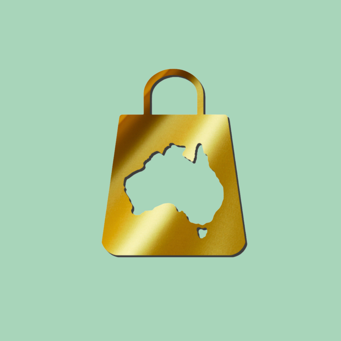 Ausmosis logo – gold shopping bag with Australia map cutout on a light green background, representing Australian Made and Owned marketplace.