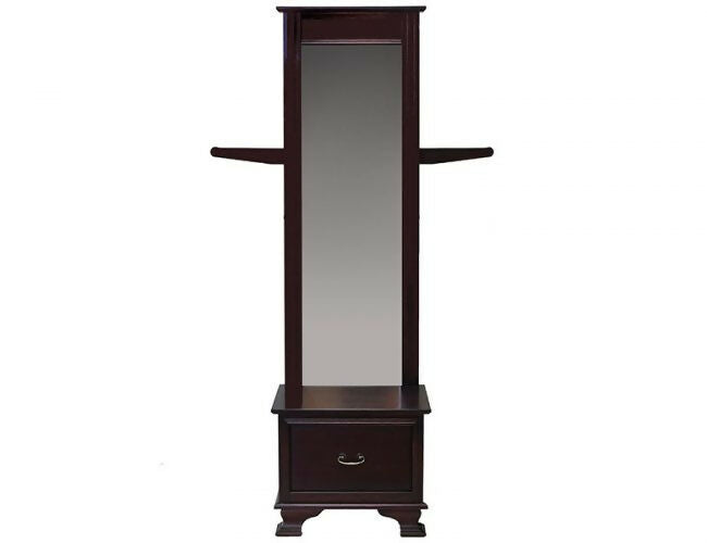 Emerson Collection dark timber standing mirror with drawer by Flamingo Furniture