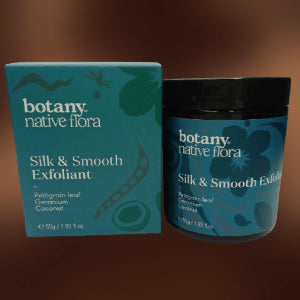 Botany Essentials Native Flora Silk and Smooth Exfoliant jar and box