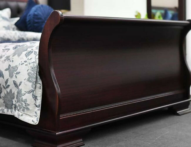 Emerson Collection dark timber sleigh bed footboard by Flamingo Furniture