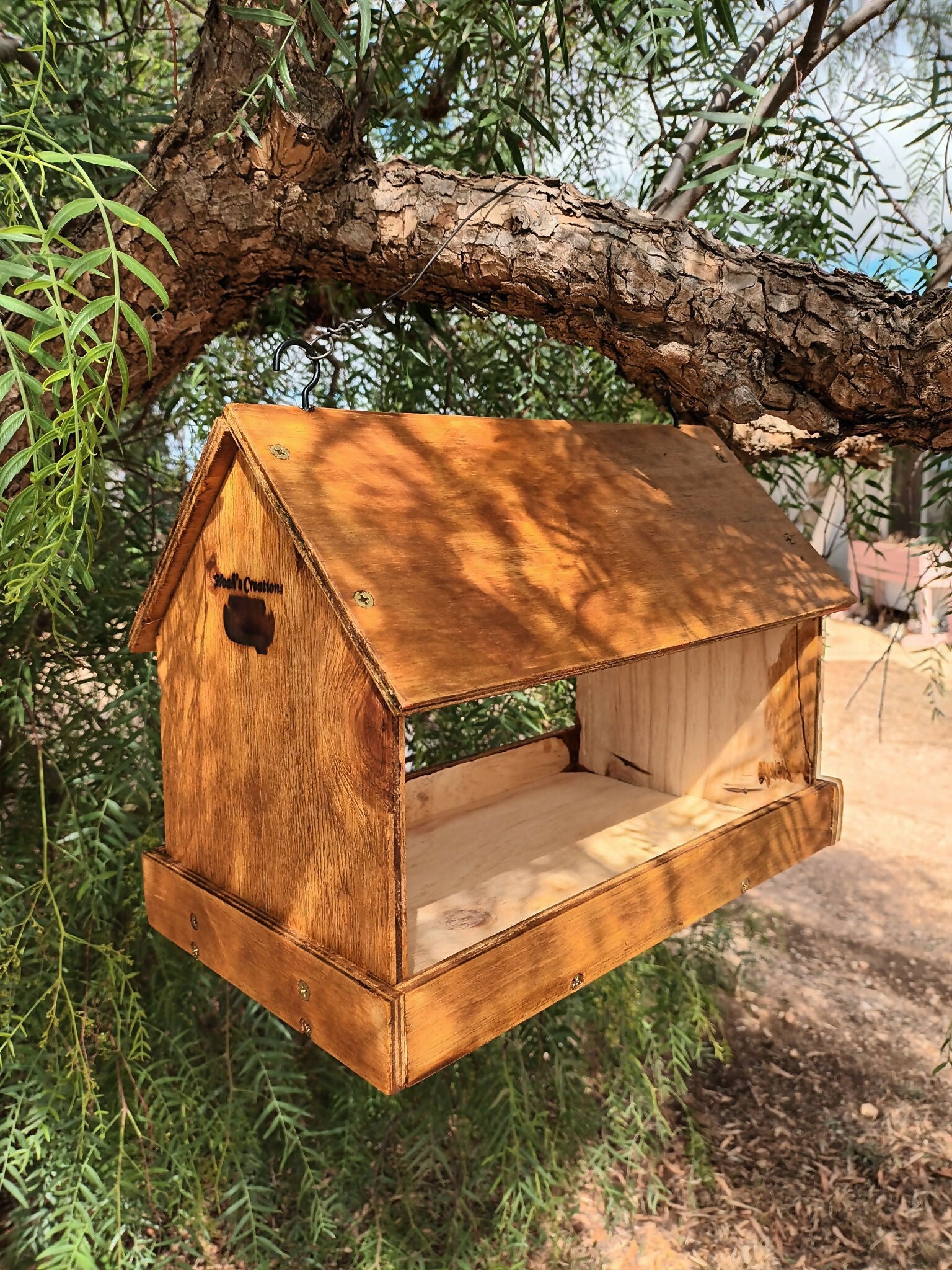 Noah’s Creations handmade timber native bird feeder ready for hanging