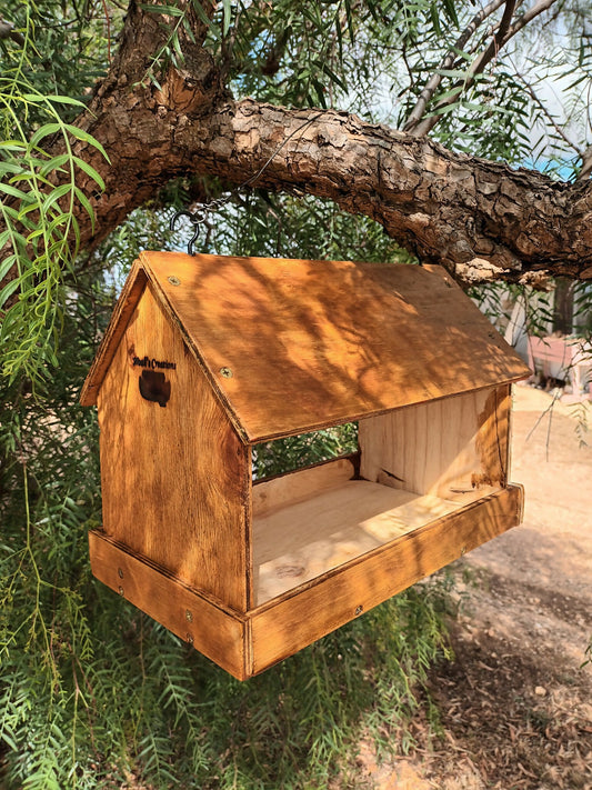Noah’s Creations handmade timber native bird feeder ready for hanging