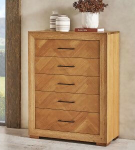 Herringbone Hunter Collection timber tallboy chest of drawers by Flamingo Furniture