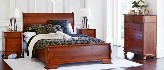 Emerson Collection timber bedroom suite lifestyle setting by Flamingo Furniture