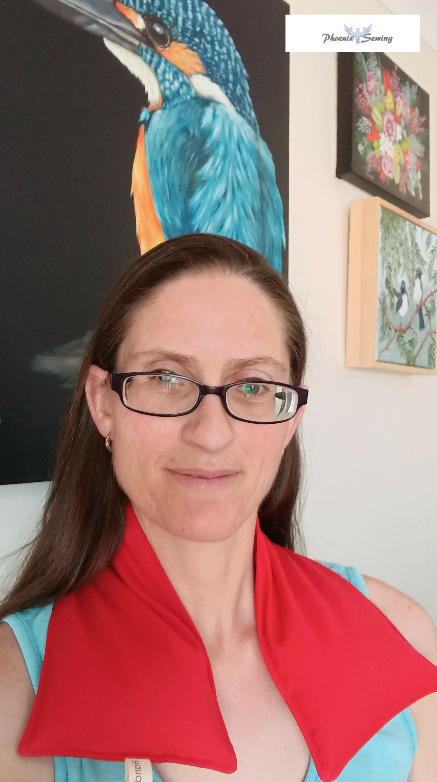 Red Phoenix Sewing cotton drill neckpack worn around the neck and shoulders.