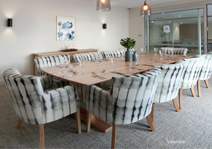 Australian made timber dining table in commercial room by Flamingo Furniture