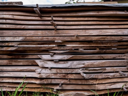 Australian hardwood timber storage and slab selection at Plateau Timbers NSW