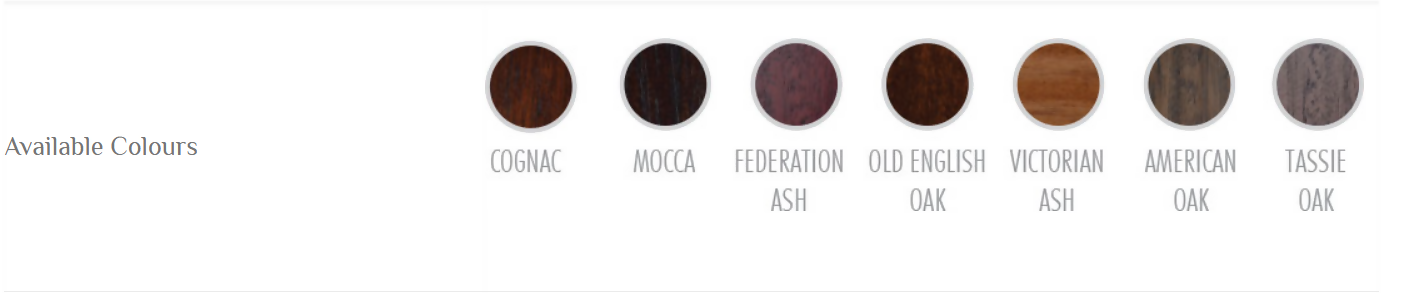 Dallas Collection hardwood stain colour options by Flamingo Furniture