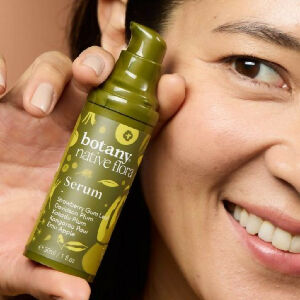 Botany Essentials Native Flora Serum bottle shown with model