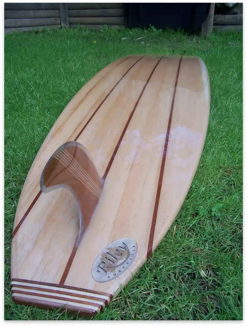 Riley Allrounder solid balsa Mini Malibu on grass showing its timber construction and tail